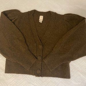 brown cropped cardigan with bell sleeves